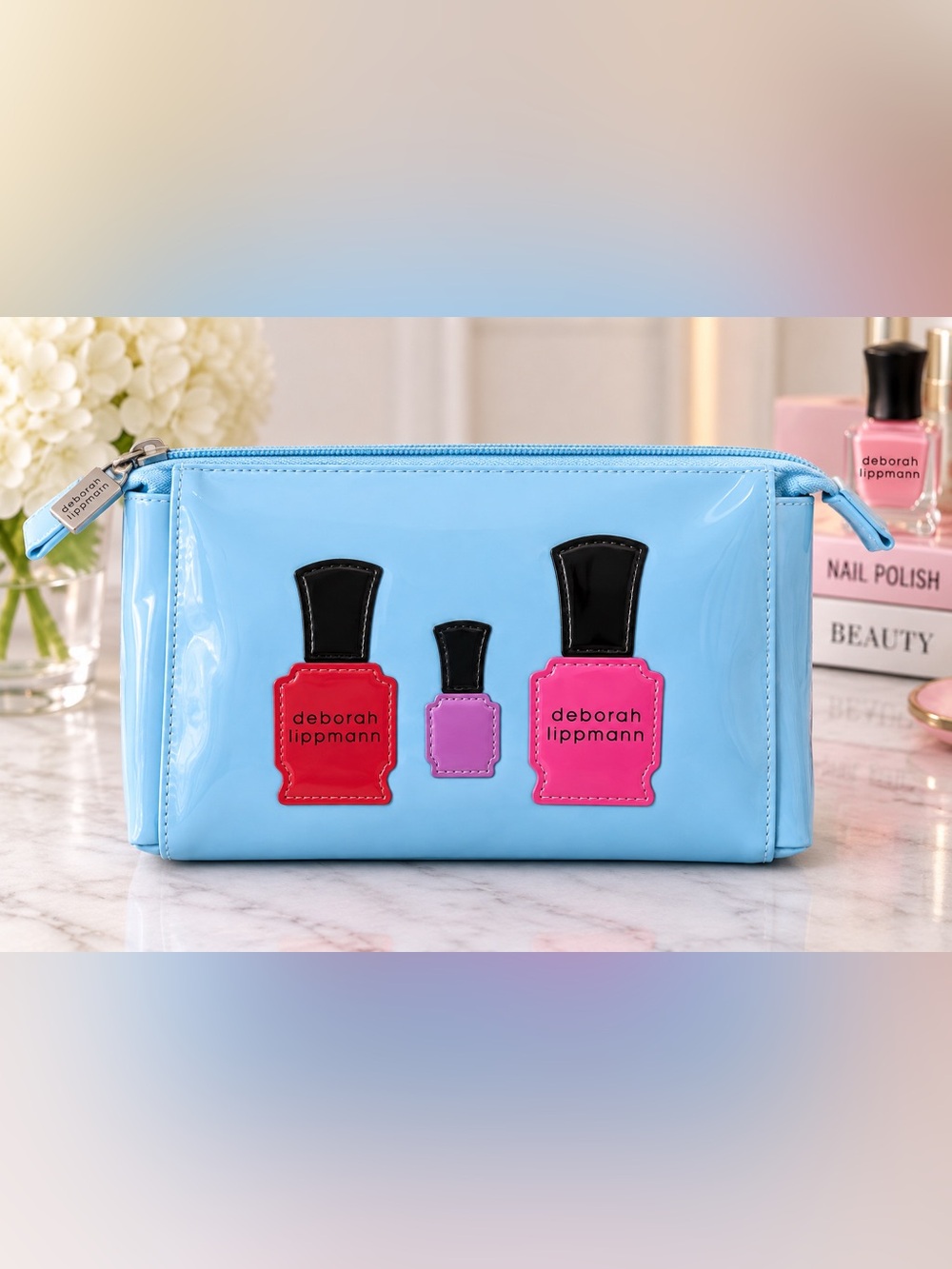 Deborah Lippmann | Blue | Patent | Cosmetic Makeup Bag Nail Polish Design